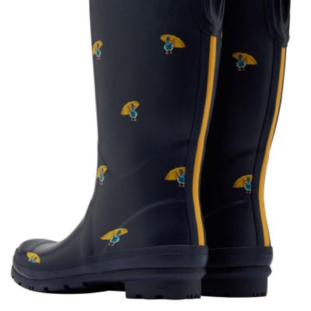 Joules Navy Rain Boots with Yellow Umbrella Motif